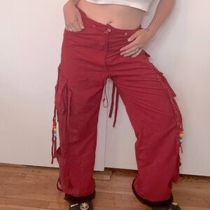 FOXY Sport NY Bad Girl back detail Burgundy Baggy Cargo Pants 6 pockets size S/M